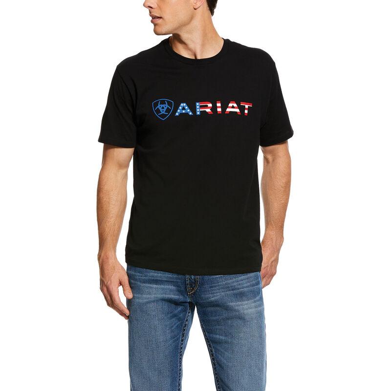 Camisetas Ariat Usa Wordmark Negras Hombre - Chile 650-FWIYJT